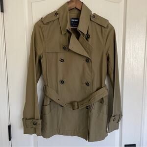 Olive Green Belted Tie Short Trench Coat Old Navy Size Medium Water Resistant